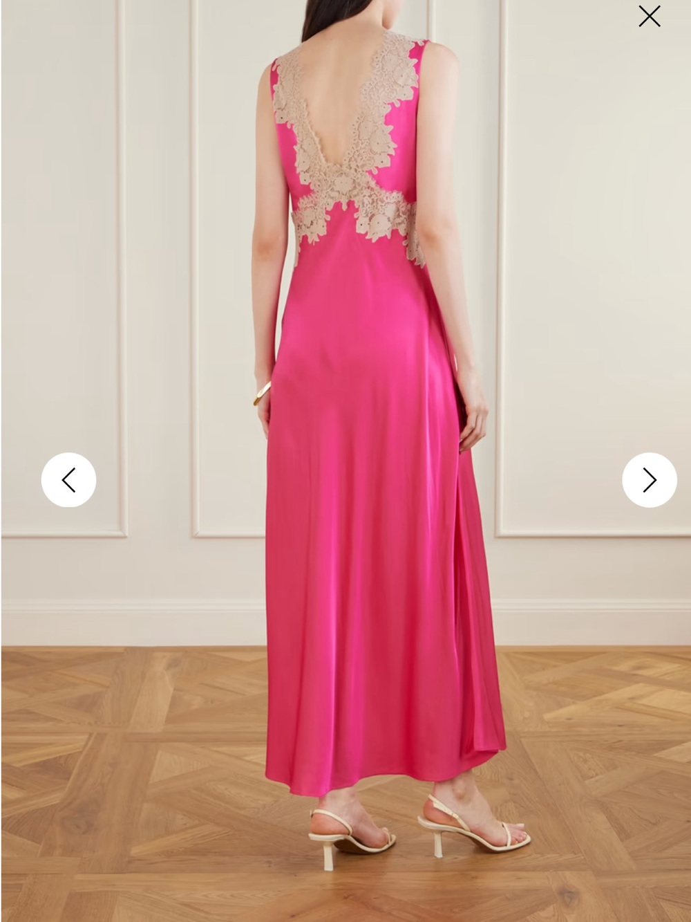 RIXO Hot Pink Satin Dress with Lace Detail - Picture 2 of 10
